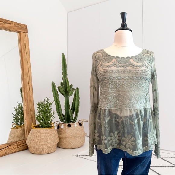 Sundance Tops - Sundance Long Sleeve Sheer Lace Top